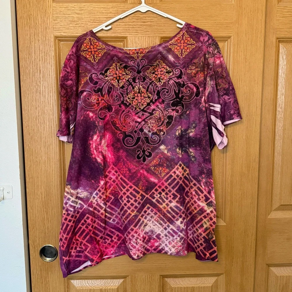 Catherines T-Shirt Women's Size 2XL Pink, Purple, & Orange Short Sleeve - Picture 5 of 9